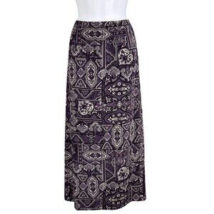 Talbots Womens 4 Purple Geometric Print A-Line Midi High Waist Skirt Silk Boho